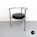 Italian Post Modern Cockpit Shape Leather and Steel Side Chair, 1980s