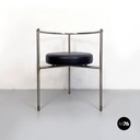 Italian Post Modern Cockpit Shape Leather and Steel Side Chair, 1980s