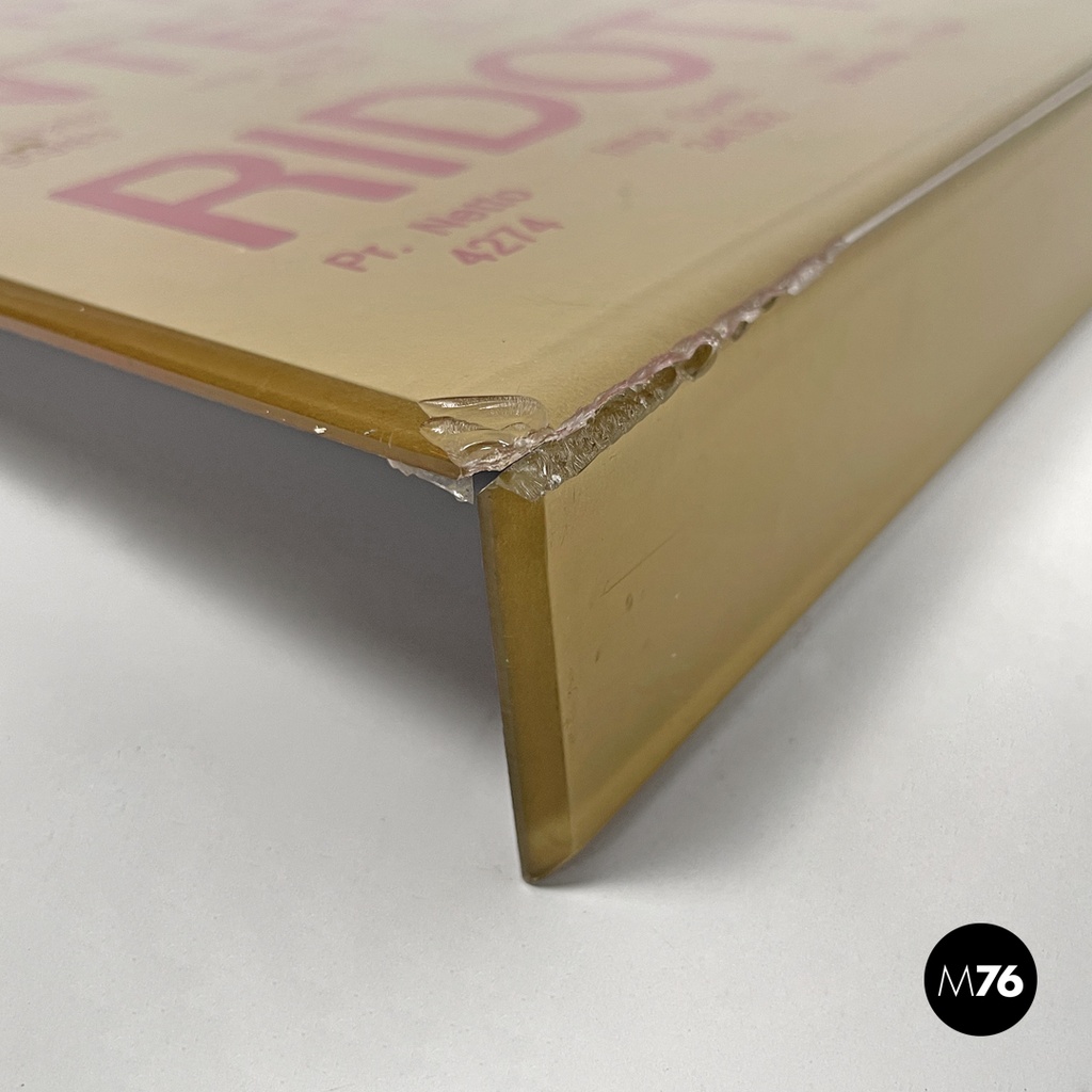 Italian mid-century modern cinema prices sign in golden and red plastic, 1960s