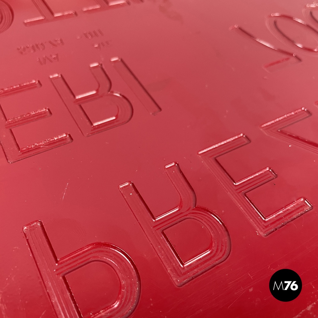 Italian mid-century modern cinema prices sign in golden and red plastic, 1960s