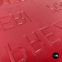 Italian mid-century modern cinema prices sign in golden and red plastic, 1960s