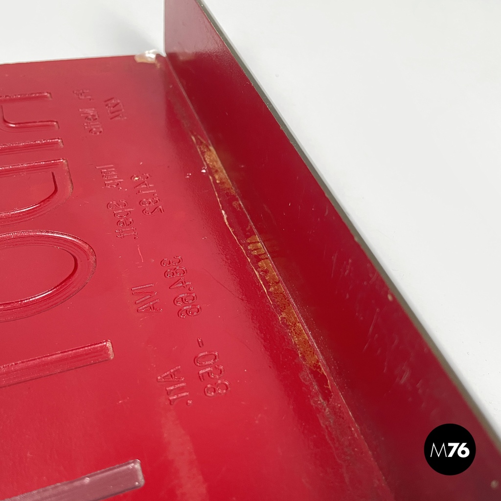 Italian mid-century modern cinema prices sign in golden and red plastic, 1960s