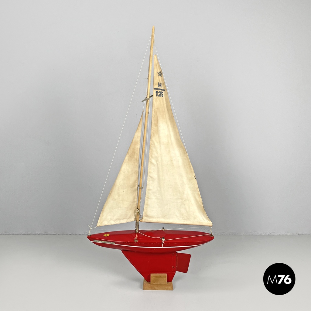 English mid-century modern red sailing boat model by Star Yacht Birkenhead 1960s