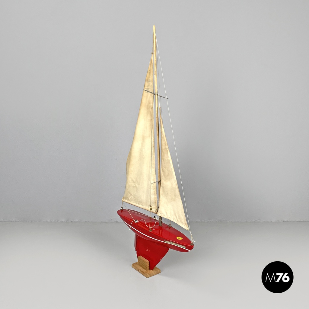 English mid-century modern red sailing boat model by Star Yacht Birkenhead 1960s