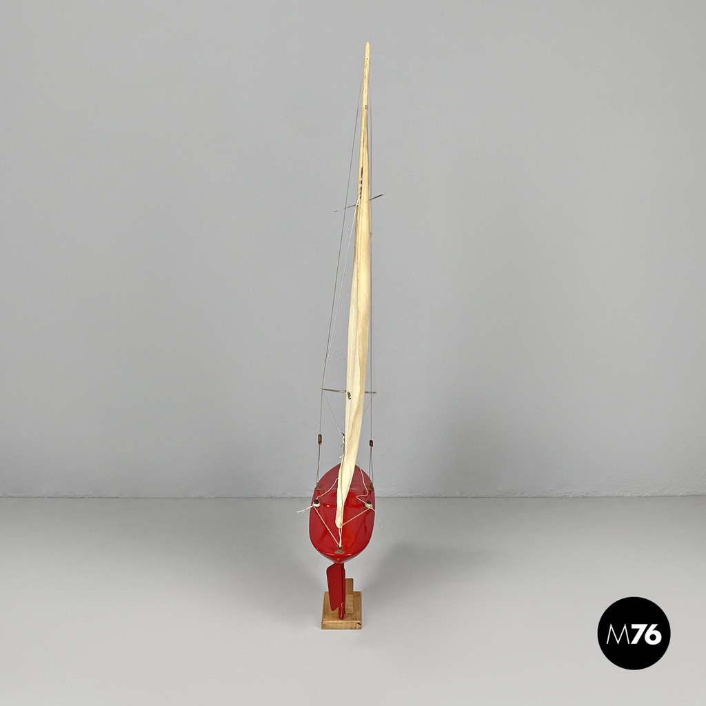 English mid-century modern red sailing boat model by Star Yacht Birkenhead 1960s