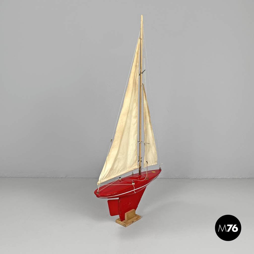 English mid-century modern red sailing boat model by Star Yacht Birkenhead 1960s