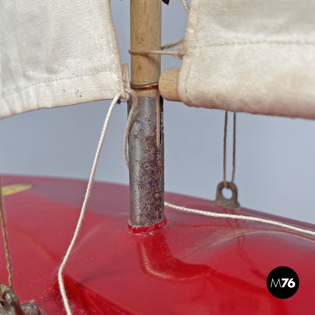 English mid-century modern red sailing boat model by Star Yacht Birkenhead 1960s