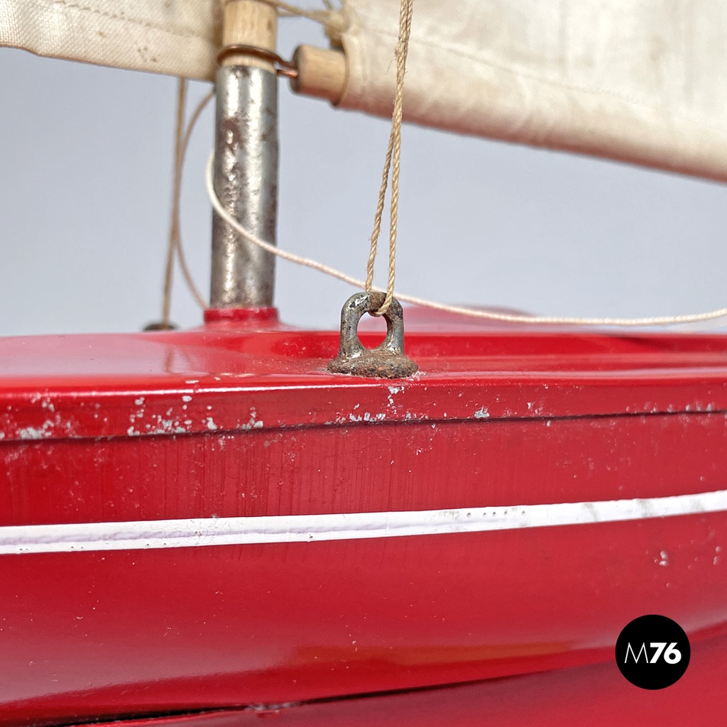 English mid-century modern red sailing boat model by Star Yacht Birkenhead 1960s