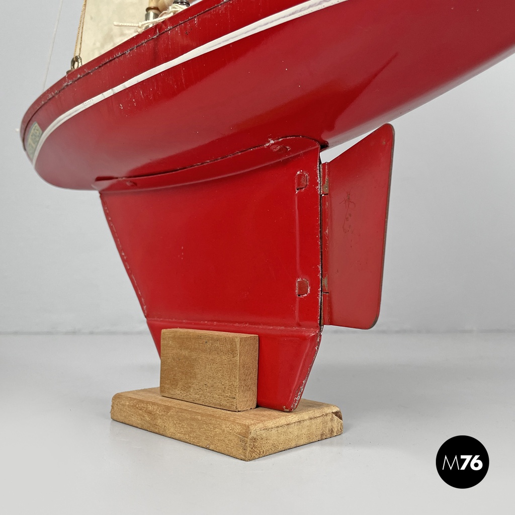English mid-century modern red sailing boat model by Star Yacht Birkenhead 1960s