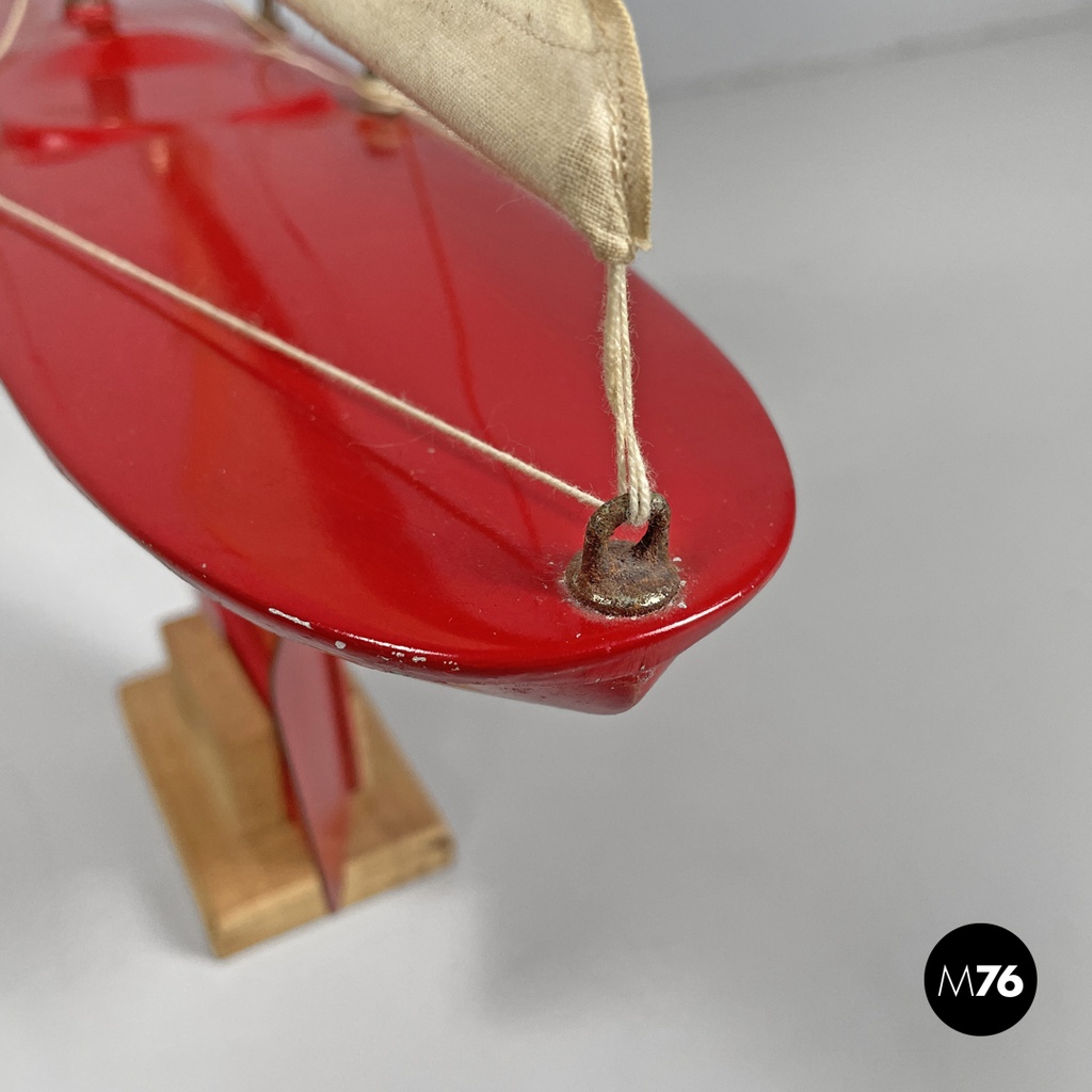 English mid-century modern red sailing boat model by Star Yacht Birkenhead 1960s