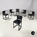 Austrian modern Black wood leather tub chairs by Josef Hoffmann Wittmann, 1980s