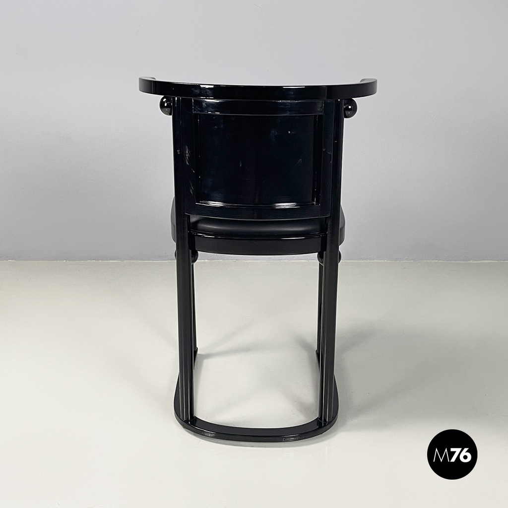 Austrian modern Black wood leather tub chairs by Josef Hoffmann Wittmann, 1980s