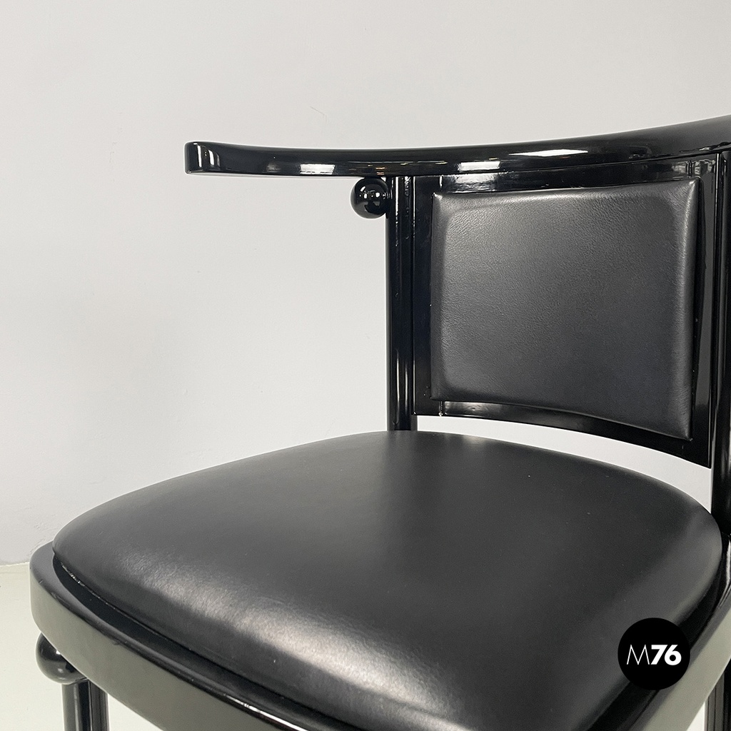 Austrian modern Black wood leather tub chairs by Josef Hoffmann Wittmann, 1980s