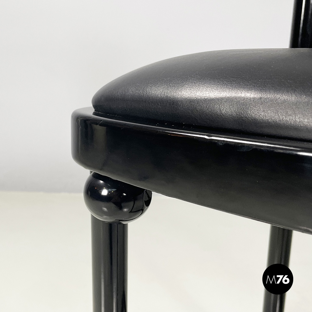 Austrian modern Black wood leather tub chairs by Josef Hoffmann Wittmann, 1980s