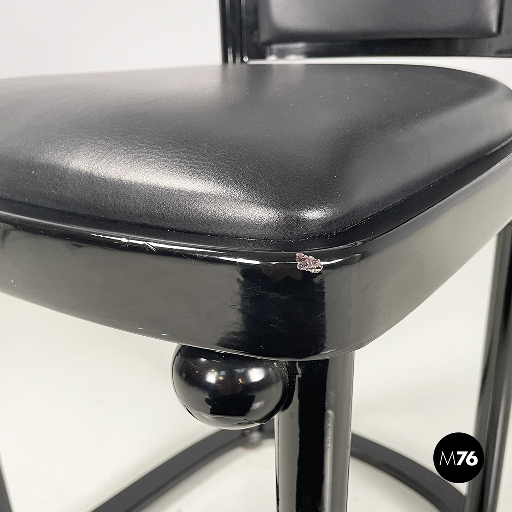 Austrian modern Black wood leather tub chairs by Josef Hoffmann Wittmann, 1980s