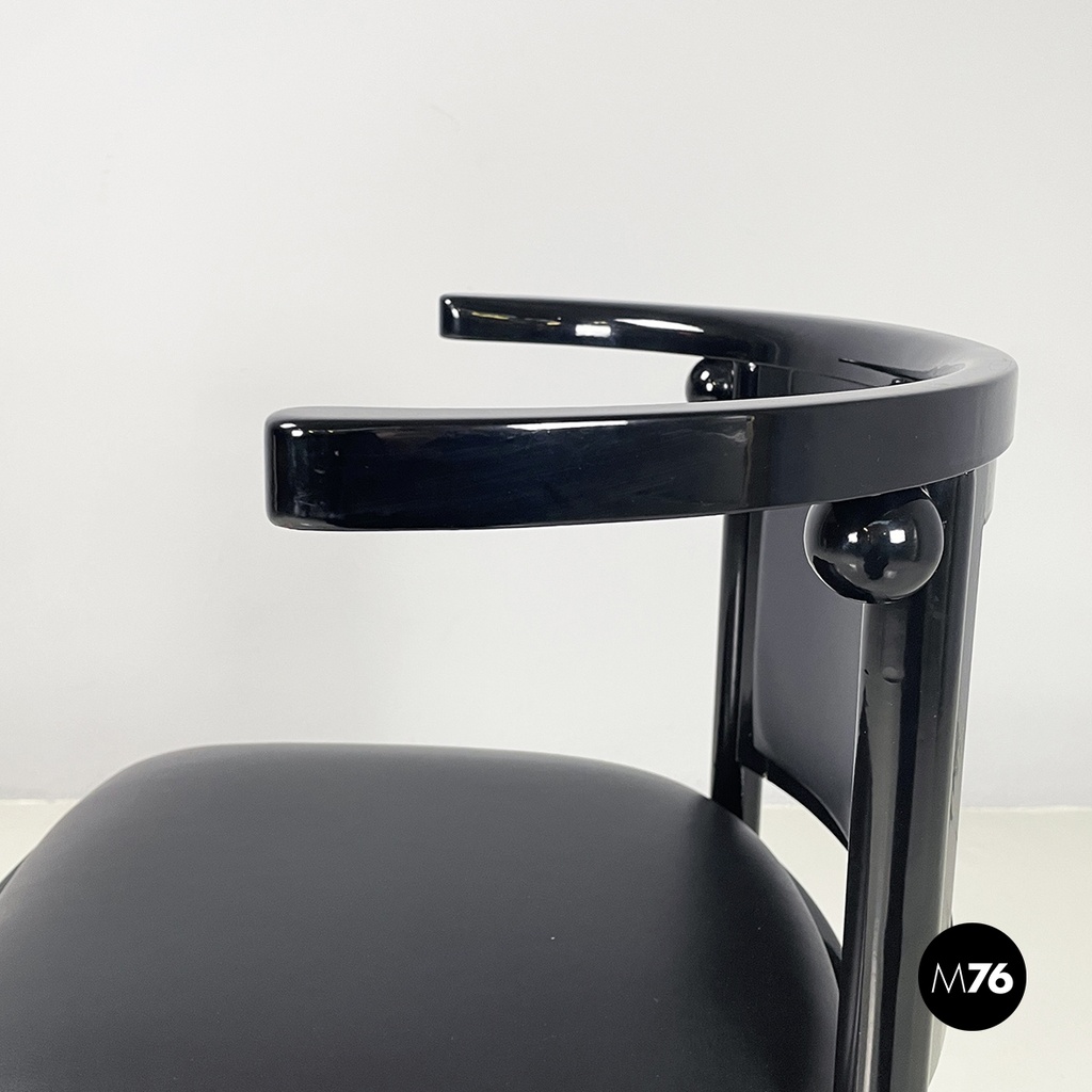 Austrian modern Black wood leather tub chairs by Josef Hoffmann Wittmann, 1980s