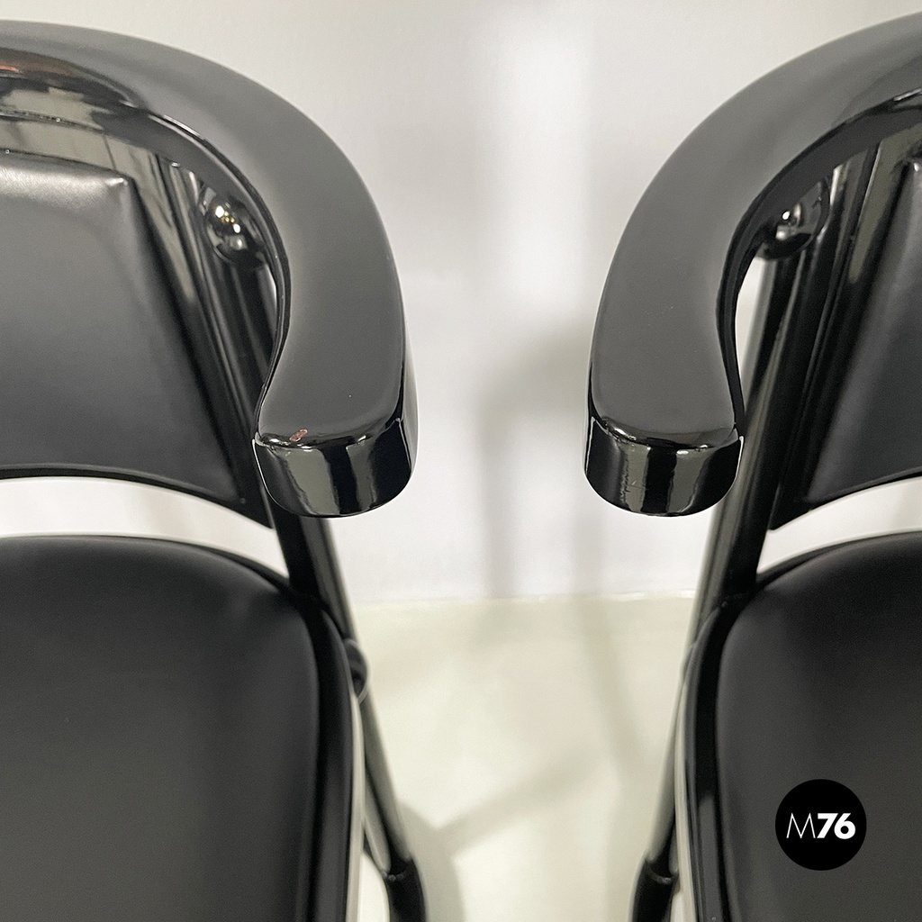 Austrian modern Black wood leather tub chairs by Josef Hoffmann Wittmann, 1980s