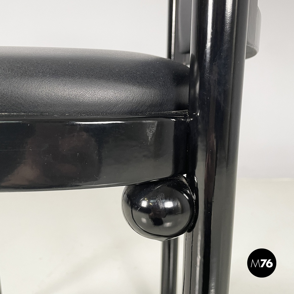 Austrian modern Black wood leather tub chairs by Josef Hoffmann Wittmann, 1980s