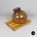 Finnish modern wood cutting board orange glass cloche Alvar Aalto Artek, 1970s