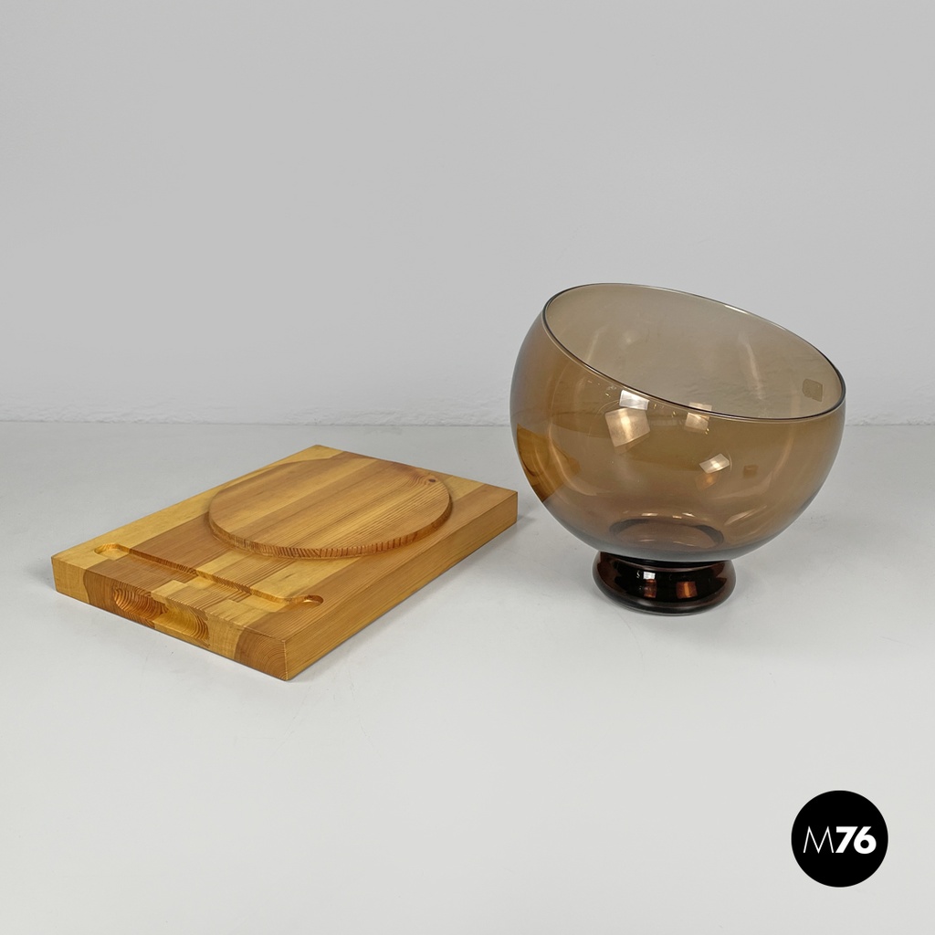 Finnish modern wood cutting board orange glass cloche Alvar Aalto Artek, 1970s