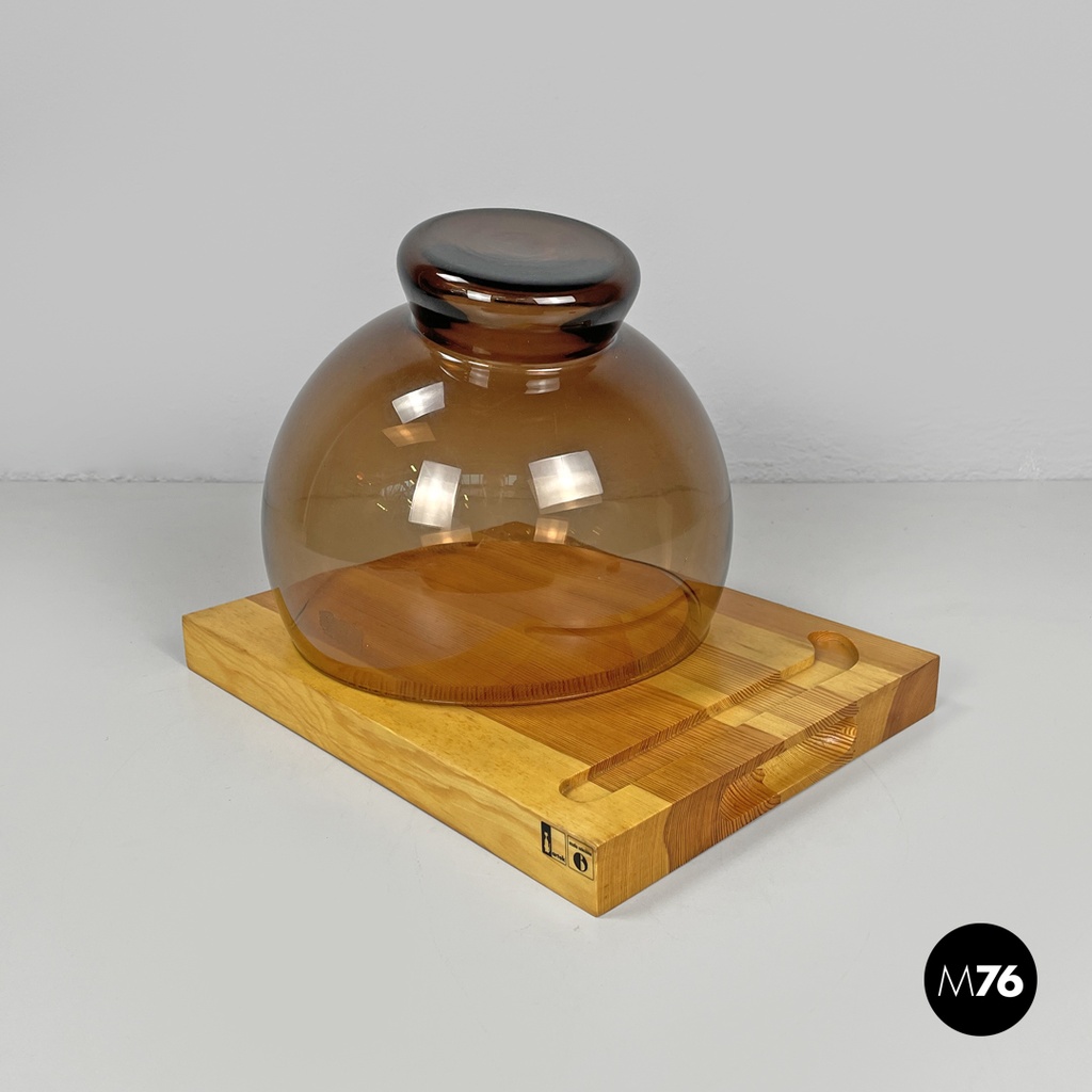 Finnish modern wood cutting board orange glass cloche Alvar Aalto Artek, 1970s