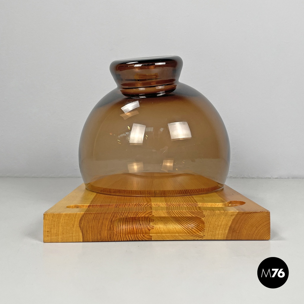 Finnish modern wood cutting board orange glass cloche Alvar Aalto Artek, 1970s