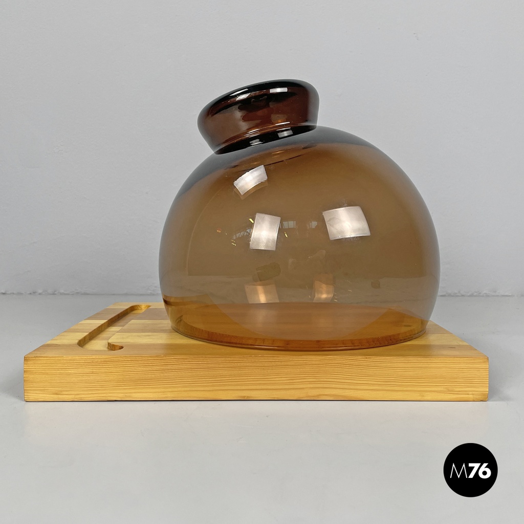 Finnish modern wood cutting board orange glass cloche Alvar Aalto Artek, 1970s