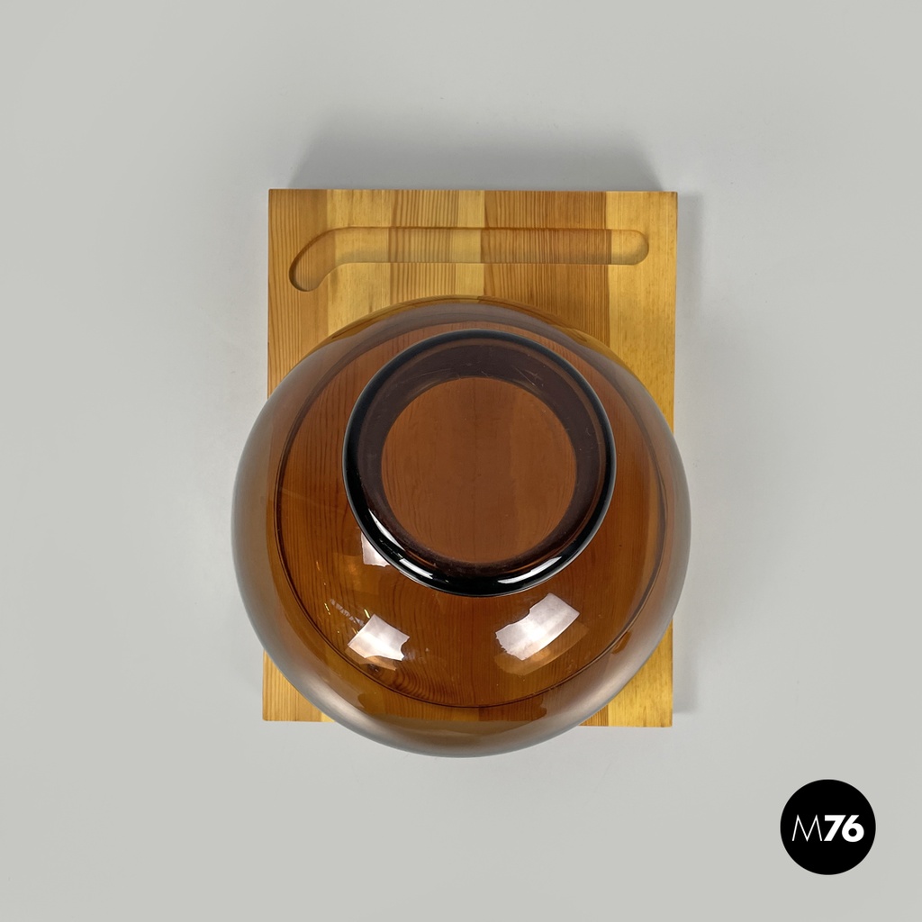 Finnish modern wood cutting board orange glass cloche Alvar Aalto Artek, 1970s