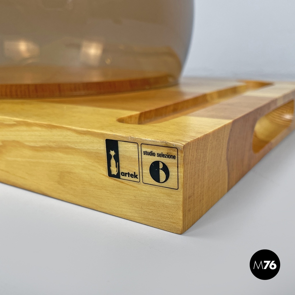 Finnish modern wood cutting board orange glass cloche Alvar Aalto Artek, 1970s