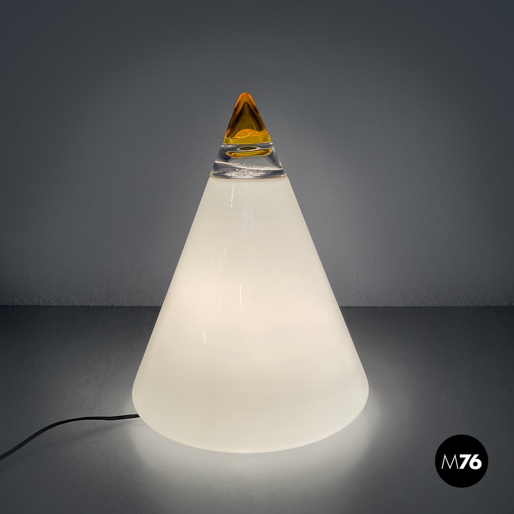 Italian modern white yellow Murano glass table lamp Grande Rio Giusto Toso 1970s