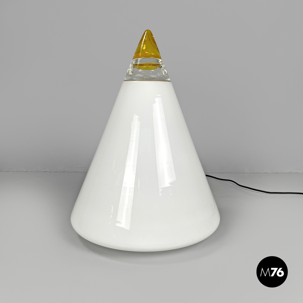 Italian modern white yellow Murano glass table lamp Grande Rio Giusto Toso 1970s