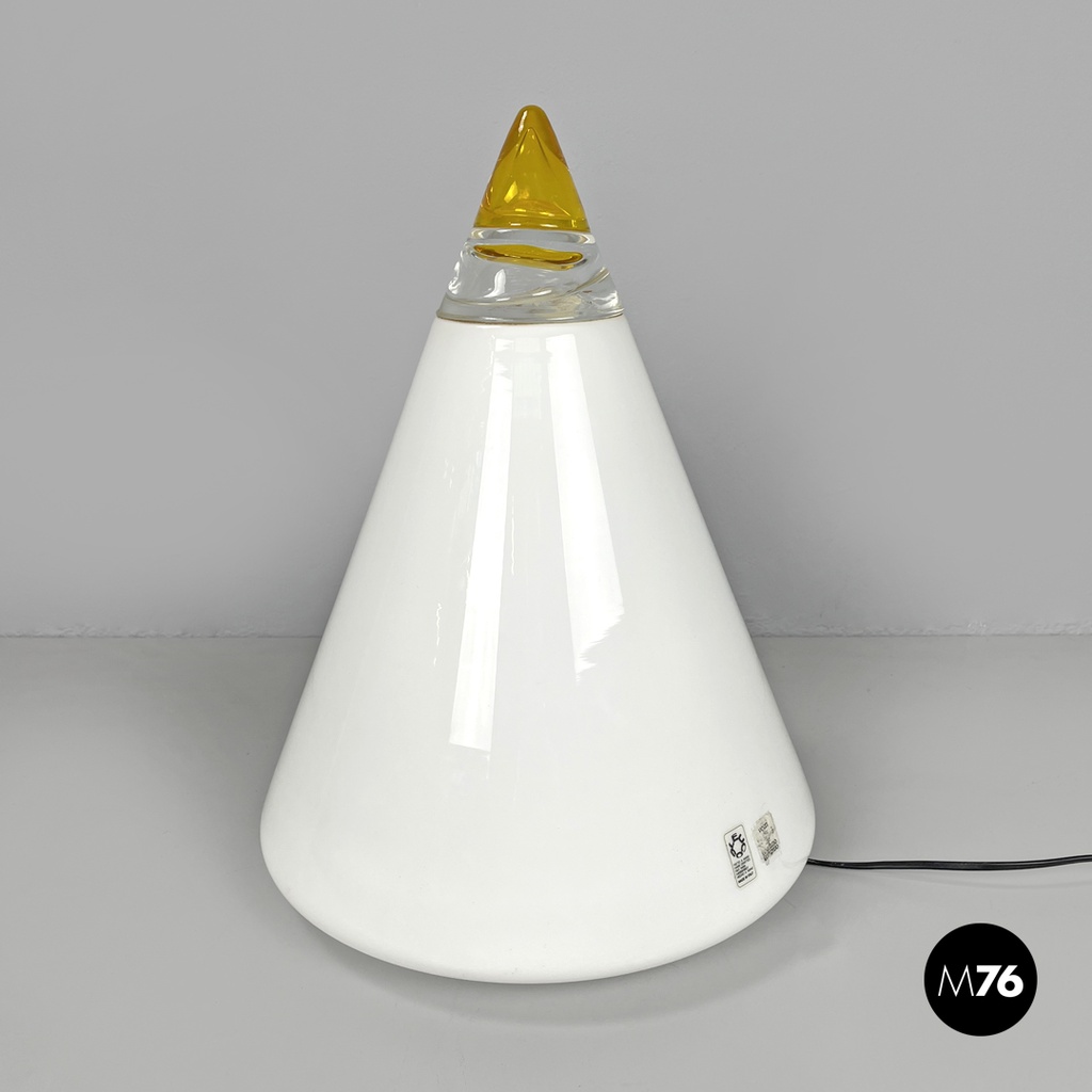 Italian modern white yellow Murano glass table lamp Grande Rio Giusto Toso 1970s