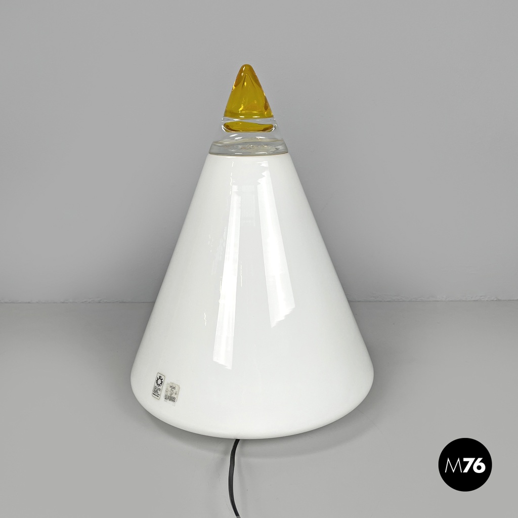 Italian modern white yellow Murano glass table lamp Grande Rio Giusto Toso 1970s