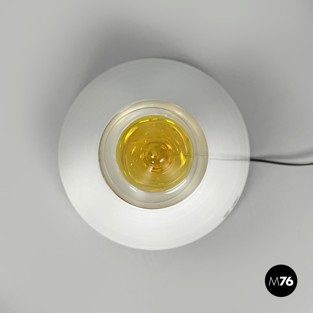 Italian modern white yellow Murano glass table lamp Grande Rio Giusto Toso 1970s