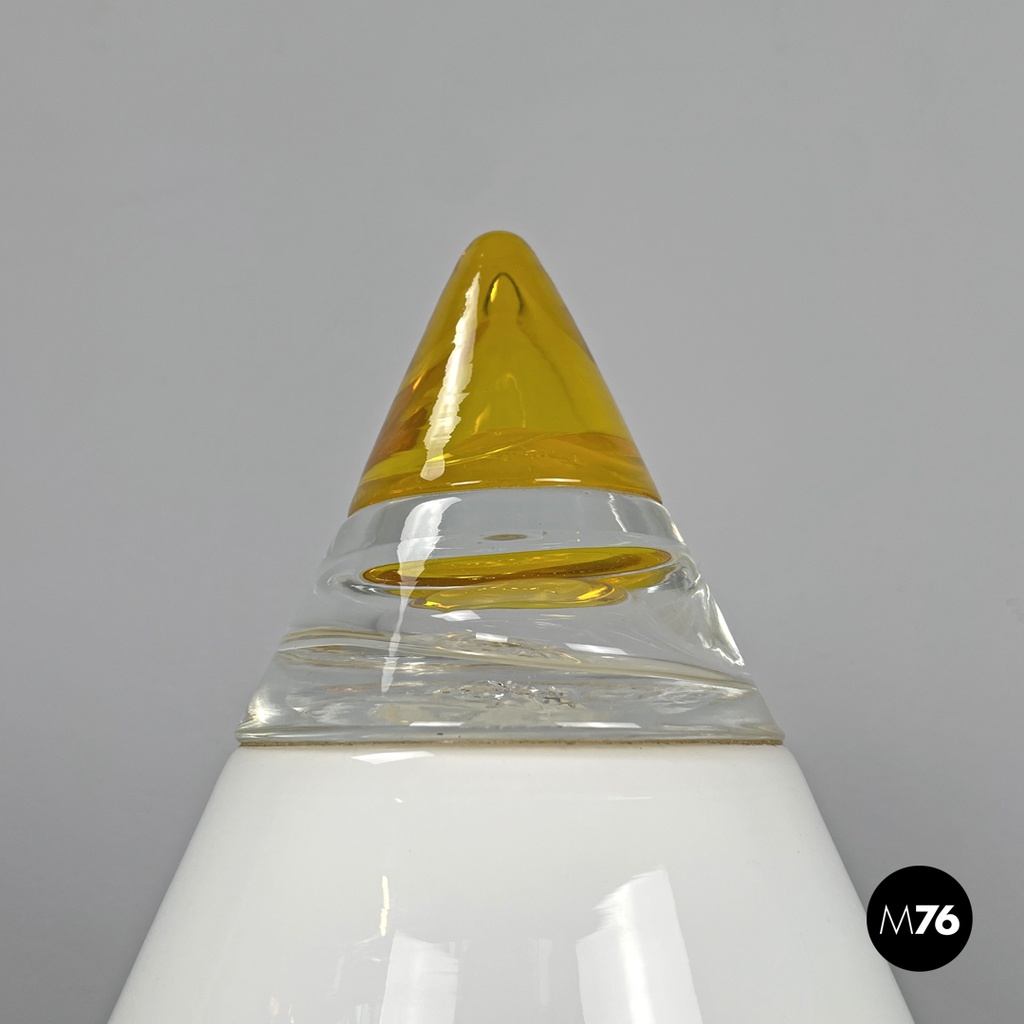 Italian modern white yellow Murano glass table lamp Grande Rio Giusto Toso 1970s