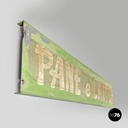 Italian mid-century modern pastel green metal sign with white lettering, 1960s