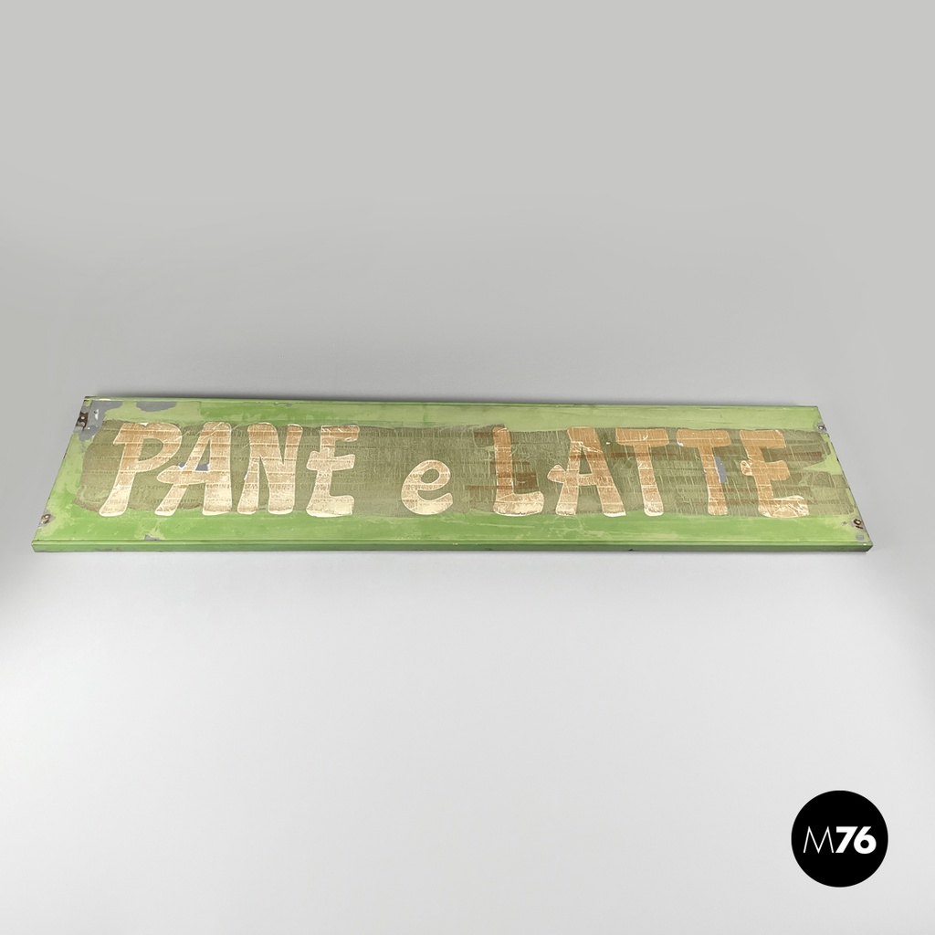 Italian mid-century modern pastel green metal sign with white lettering, 1960s