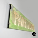 Italian mid-century modern pastel green metal sign with white lettering, 1960s