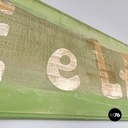 Italian mid-century modern pastel green metal sign with white lettering, 1960s