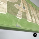 Italian mid-century modern pastel green metal sign with white lettering, 1960s