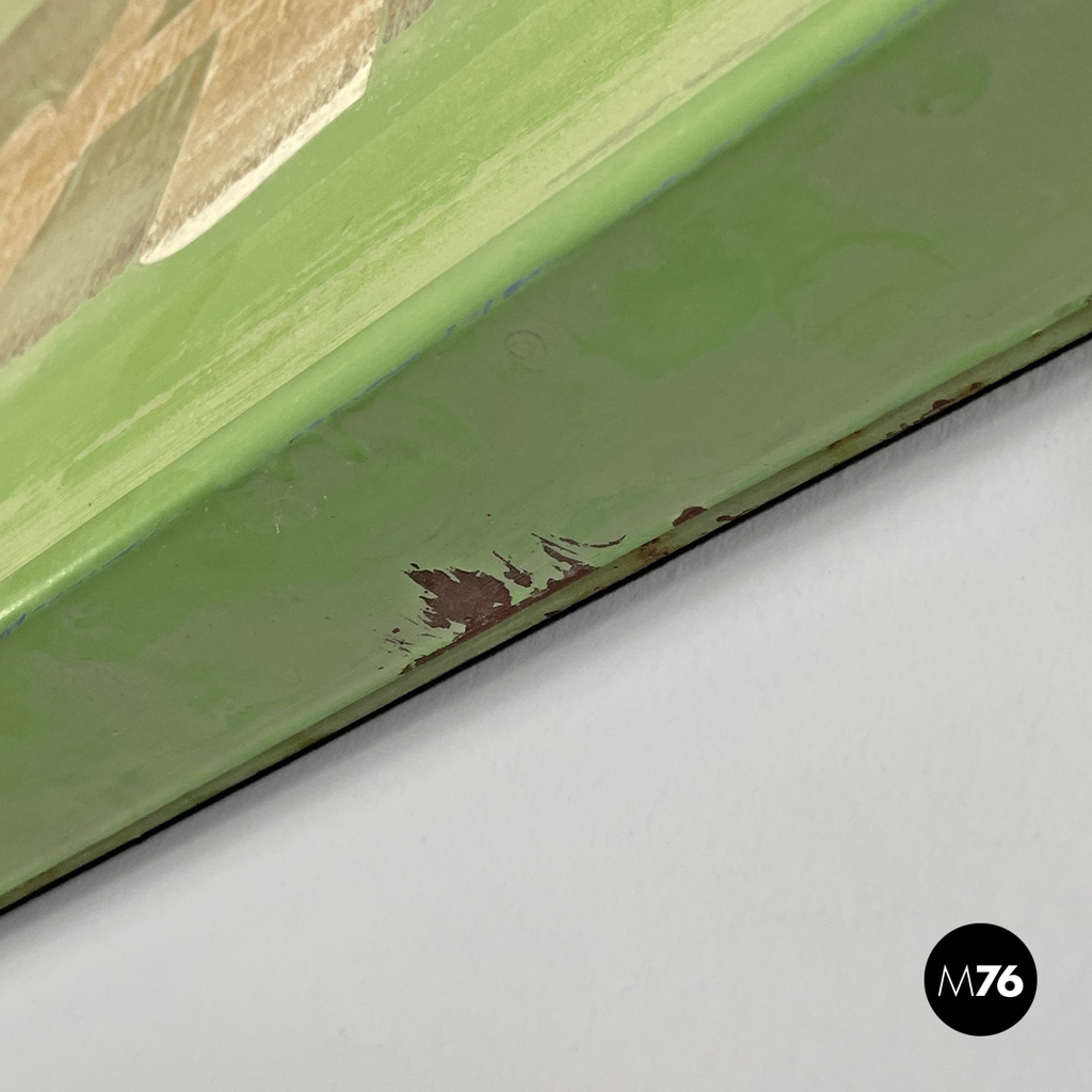 Italian mid-century modern pastel green metal sign with white lettering, 1960s