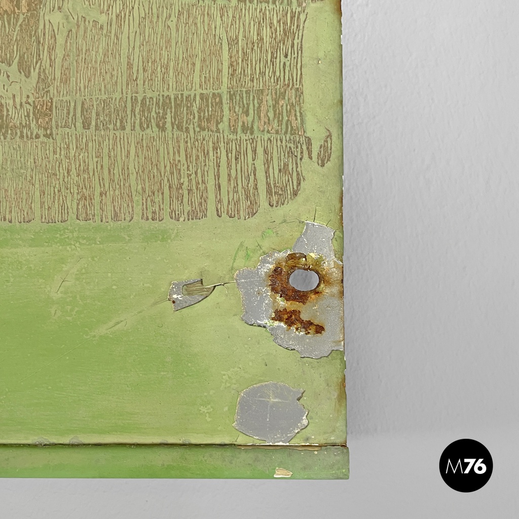 Italian mid-century modern pastel green metal sign with white lettering, 1960s