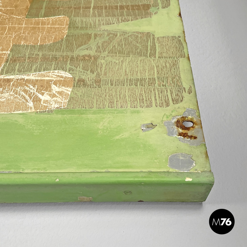 Italian mid-century modern pastel green metal sign with white lettering, 1960s