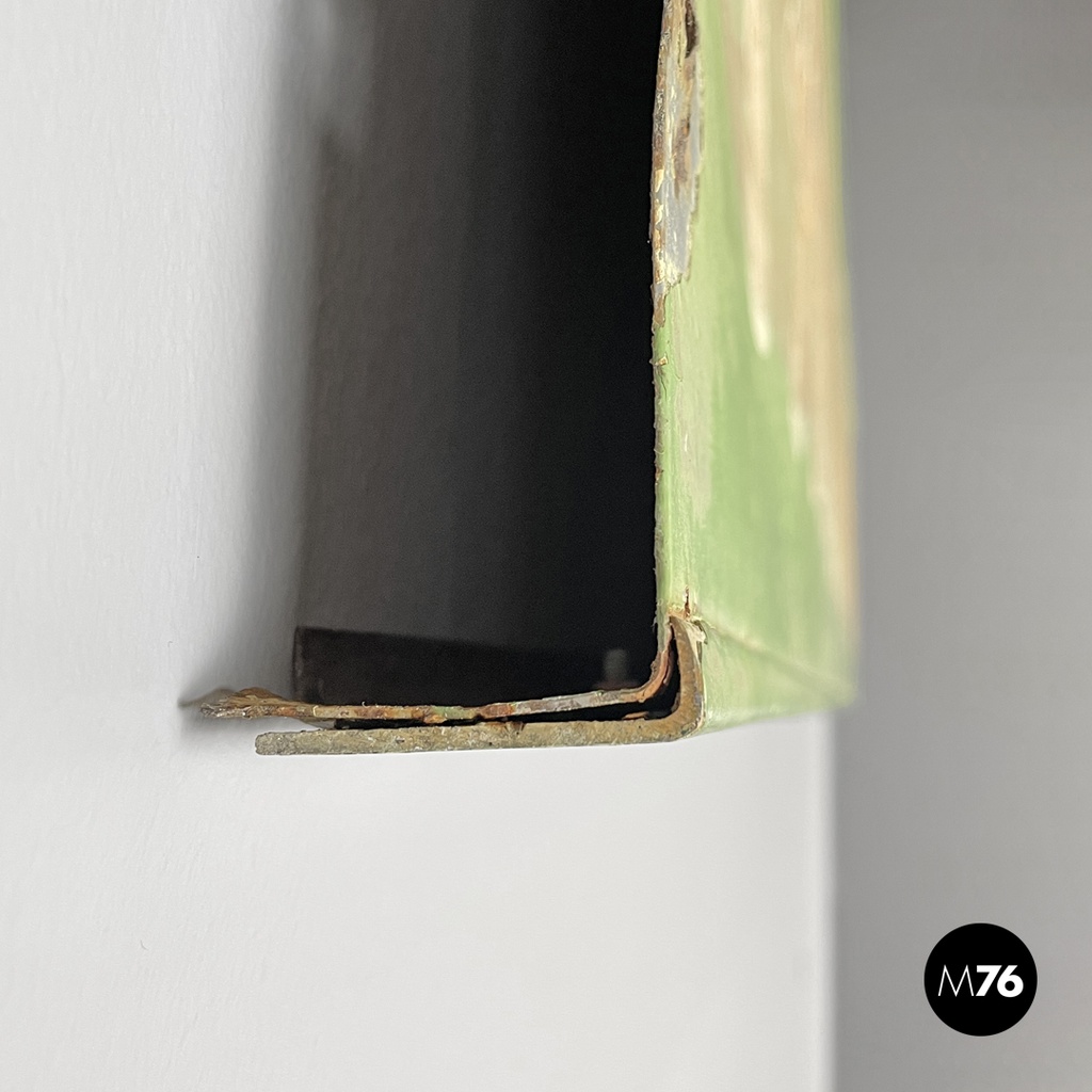 Italian mid-century modern pastel green metal sign with white lettering, 1960s