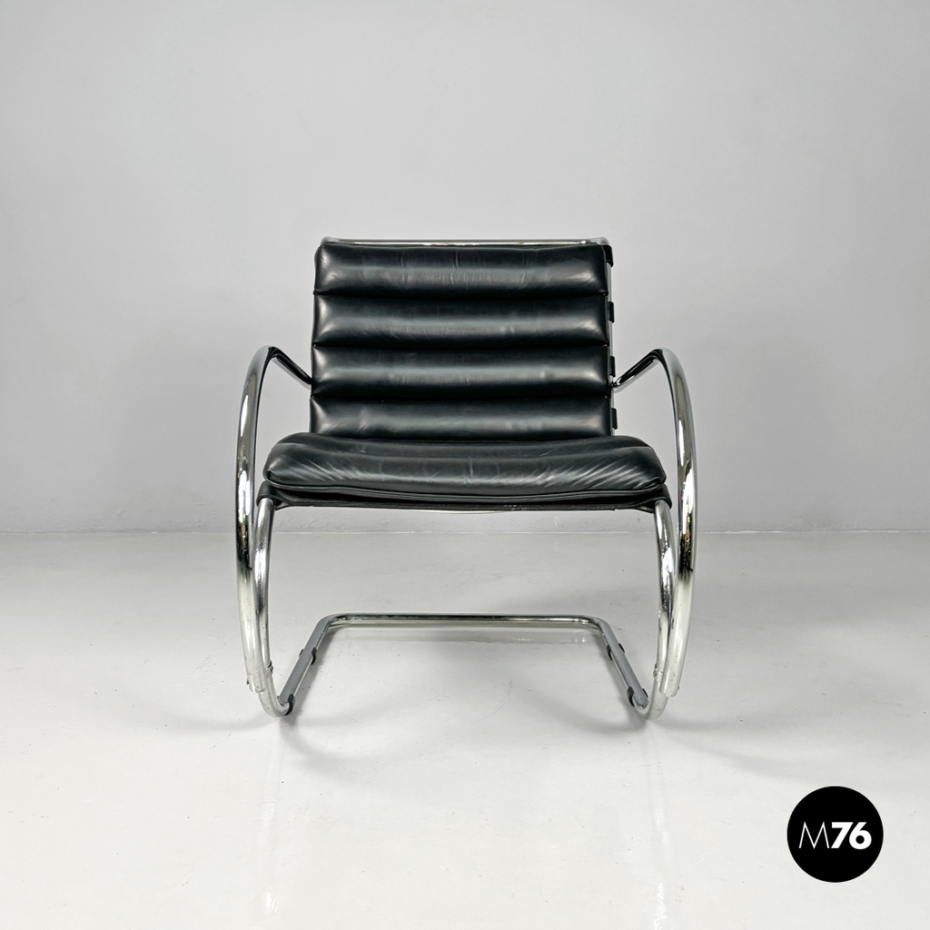 American modern black leather armchair MR40 Mies van der Rohe for Knoll, 1980s