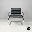 American modern black leather armchair MR40 Mies van der Rohe for Knoll, 1980s