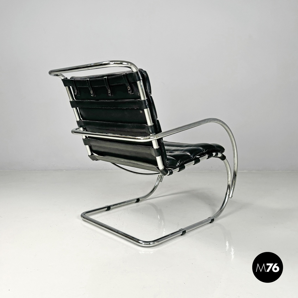 American modern black leather armchair MR40 Mies van der Rohe for Knoll, 1980s