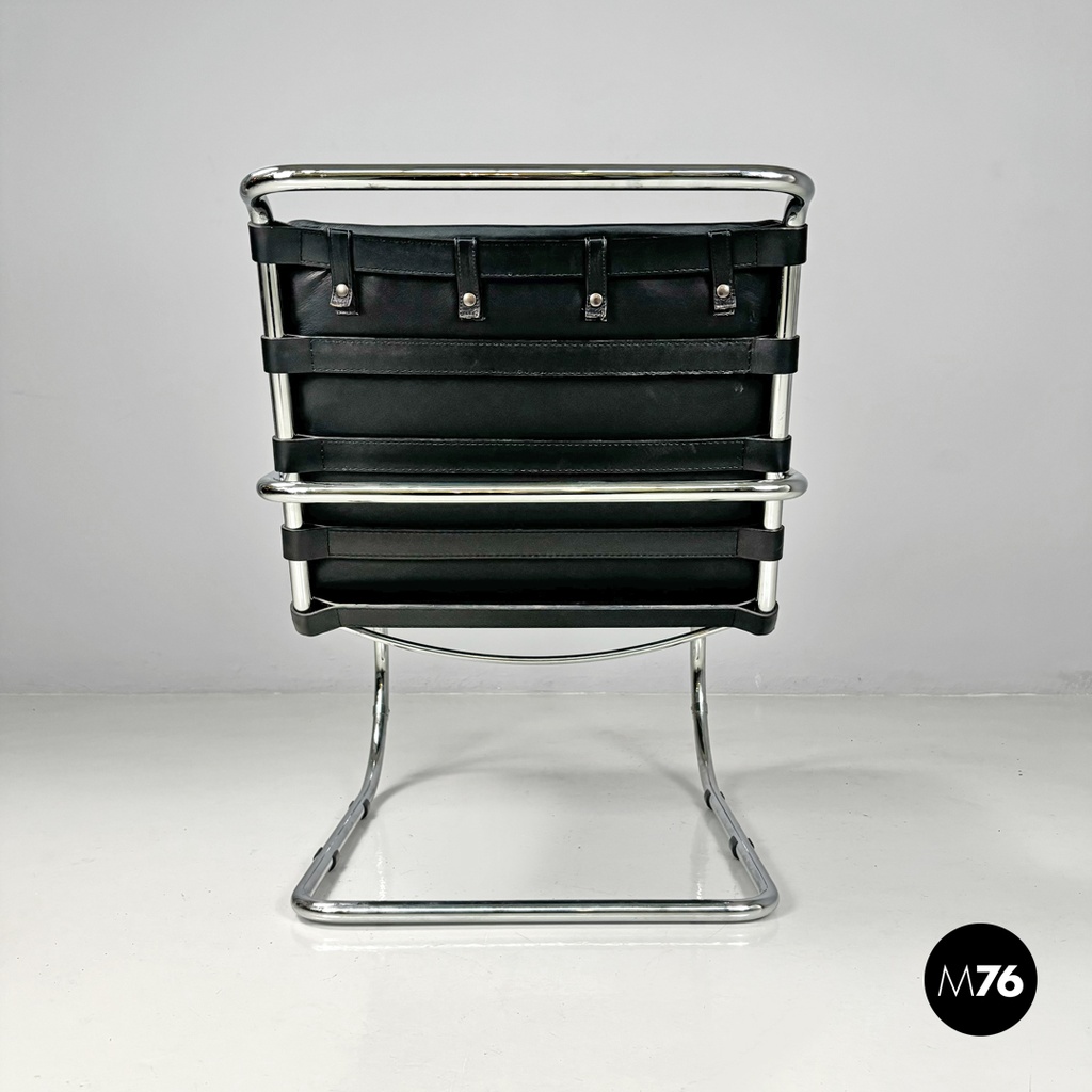 American modern black leather armchair MR40 Mies van der Rohe for Knoll, 1980s