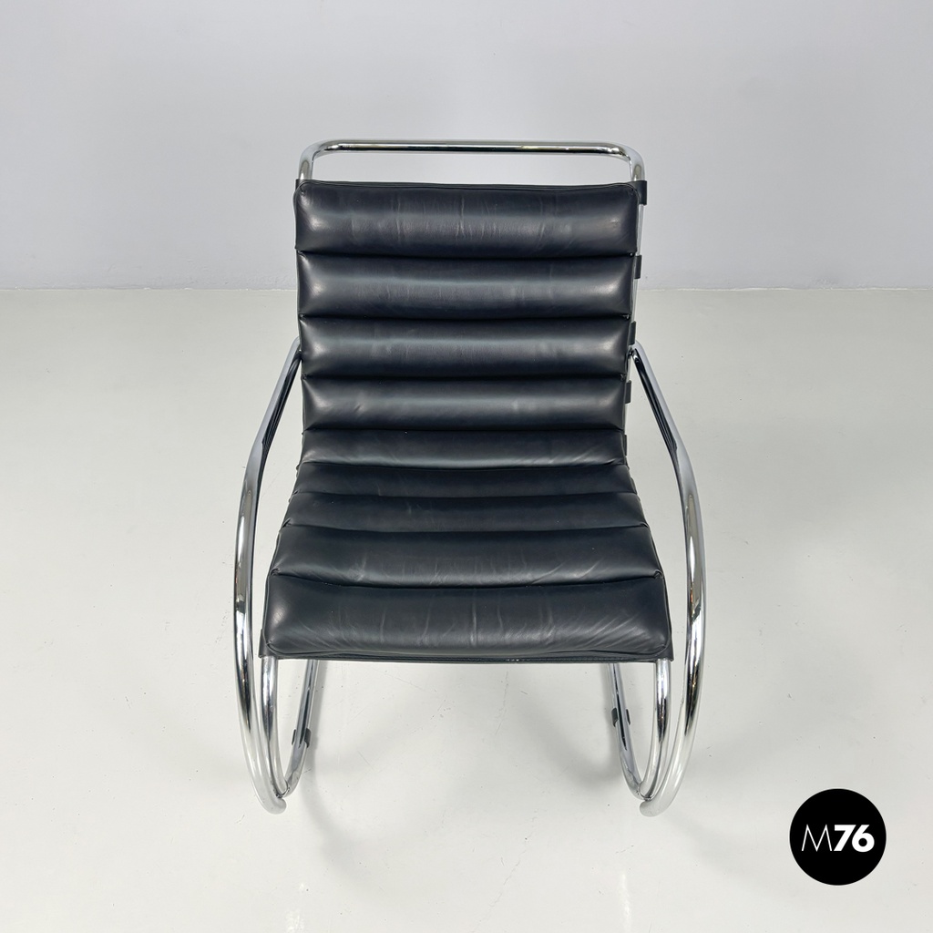 American modern black leather armchair MR40 Mies van der Rohe for Knoll, 1980s