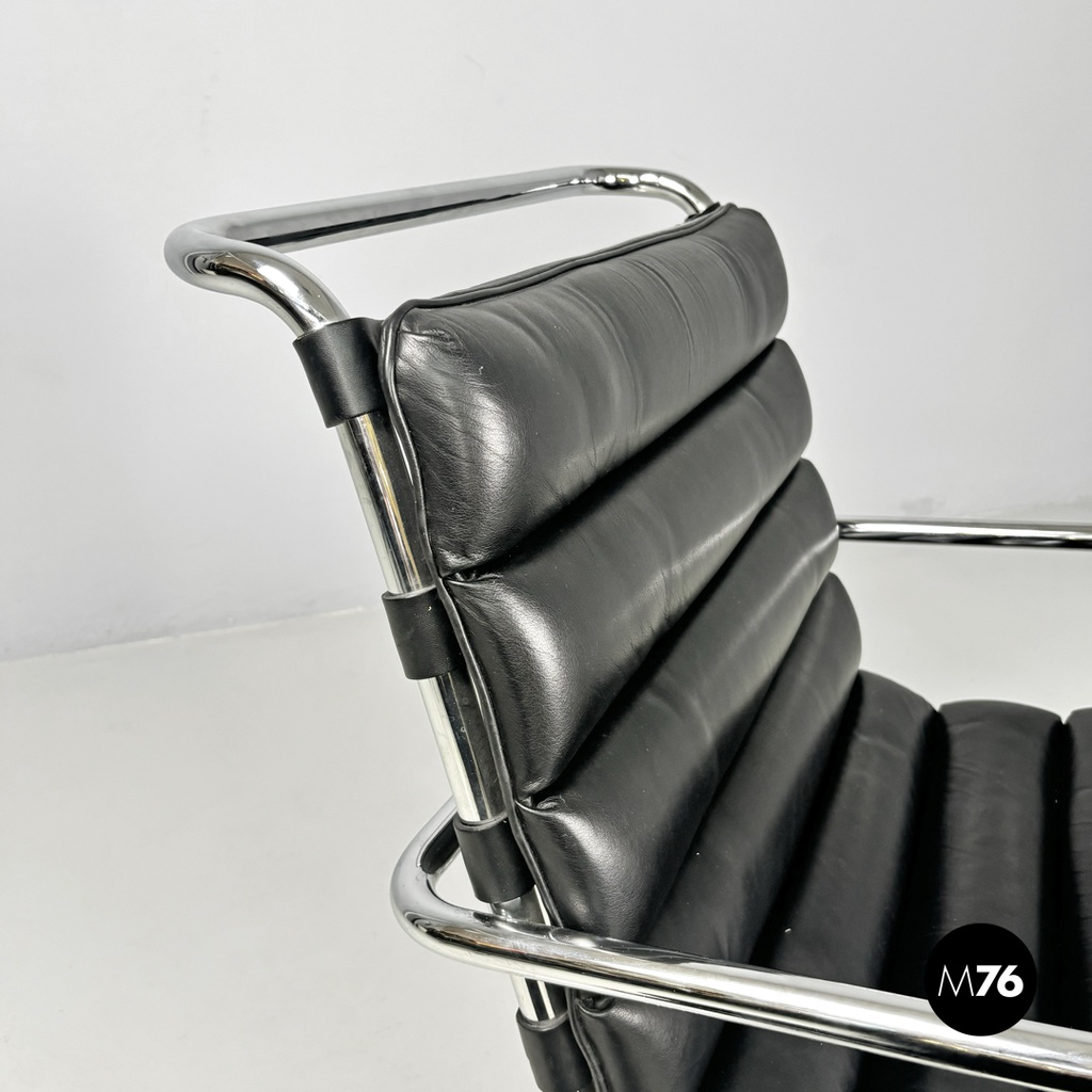 American modern black leather armchair MR40 Mies van der Rohe for Knoll, 1980s